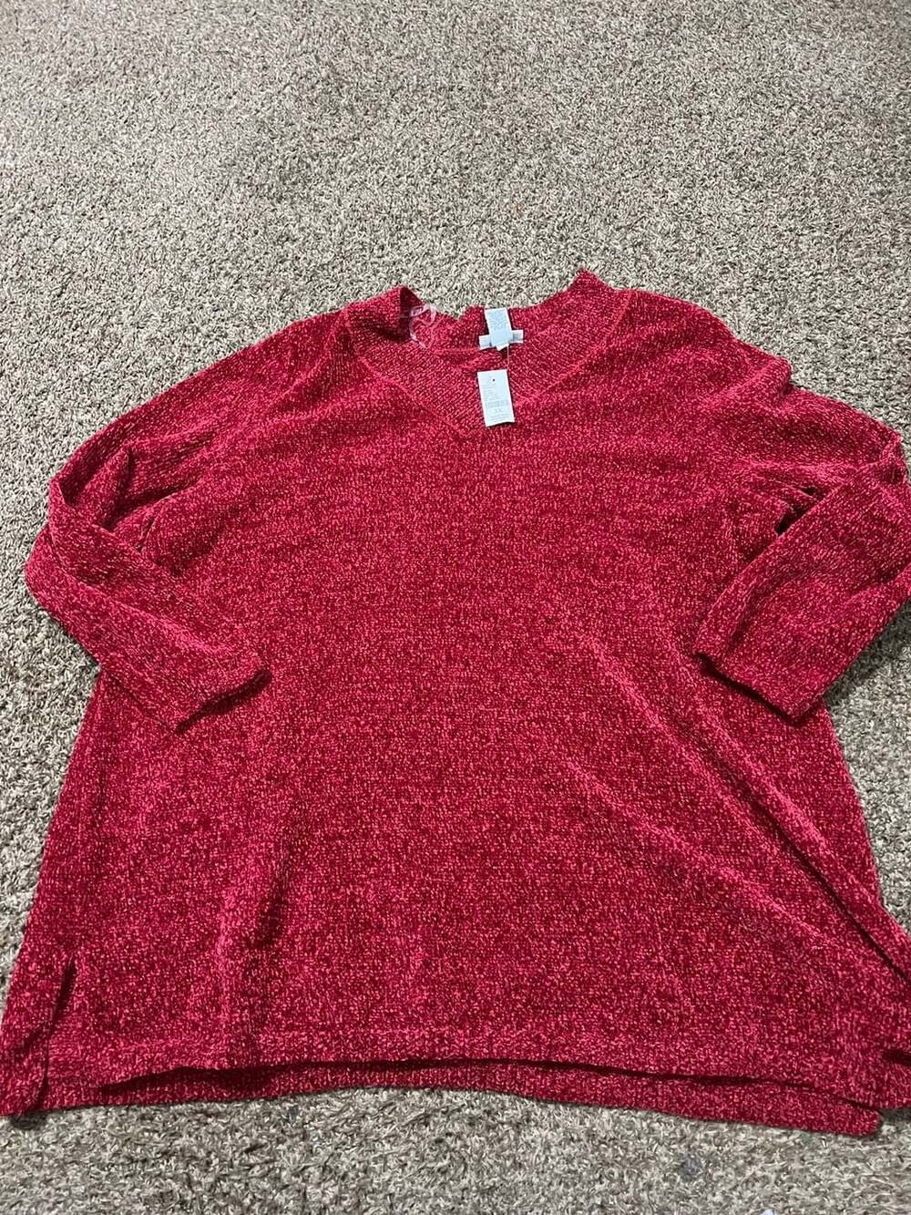 Catherines Women's Plus Size Chenille V-Neck Pullover Tunic Sweater